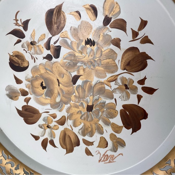 Vintage NashCo Toleware Tin Decorative Plate Serving Tray Wall Decor - Picture 5 of 10